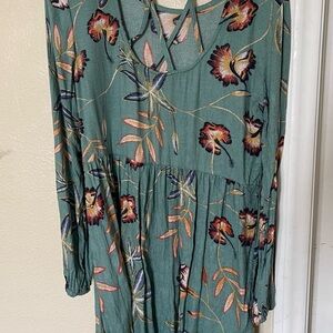 Roxy Green Floral Long Sleeve Dress